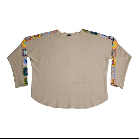 Aaeda Granny Square Crochet Sleeve Dolman Sweater Women’s M Tan & Multicolor - Picture 1 of 7